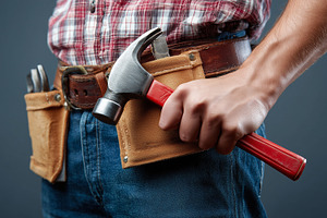Handyman in a plaid shirt and tool, a Photo by MistyDay