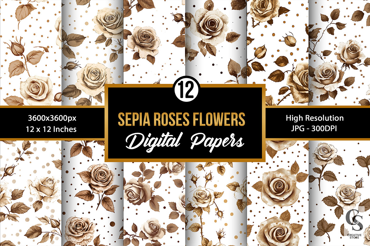 Sepia Rose Flowers Seamless Pattern, a Pattern Graphic by Creative Store (Photo 1 of 5)