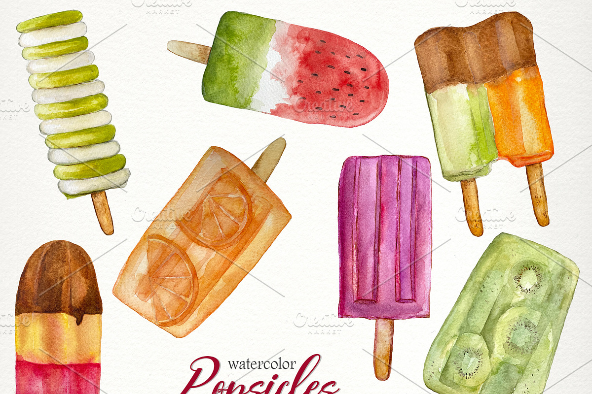 Watercolor POPSICLES Clip Art, an Illustration by SandraGraphicDesign (Photo 2 of 6)