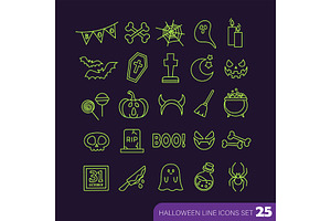 Halloween neon green line icons, an Outline Icon by Elen_Art