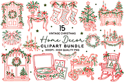 Vintage Christmas Home Decor Clipart, a Seasonal Illustration by HueNestify (Thumbnail 1 of 3)