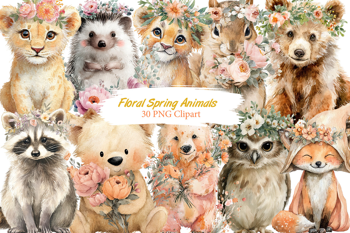 Floral Spring Animals Clipart Bundle, an Illustration by DreamArtGraphic (Photo 1 of 4)
