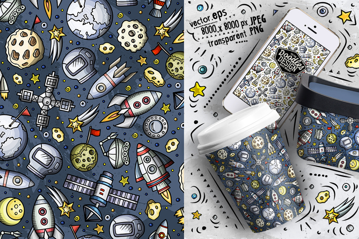 Space Doodle Seamless Patterns, a Pattern Graphic by BALABOLKA (Photo 5 of 8)