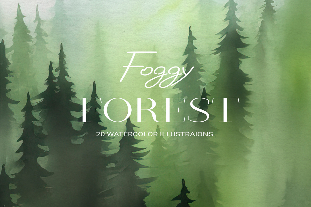 Foggy Forest Watercolor Set, an Illustration by AlineArtStore (Photo 1 of 13)