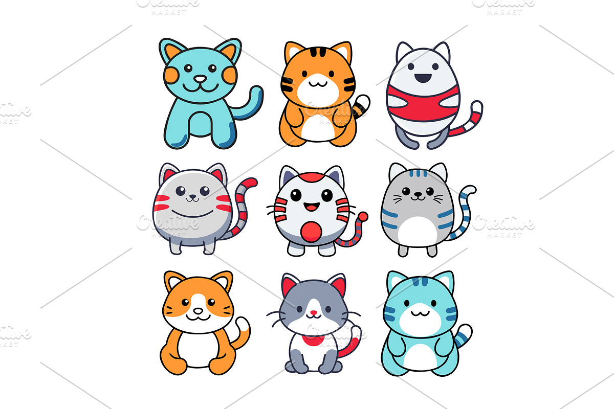 Cute cartoon kittens character set, an Animal Illustration by AlexZeL
