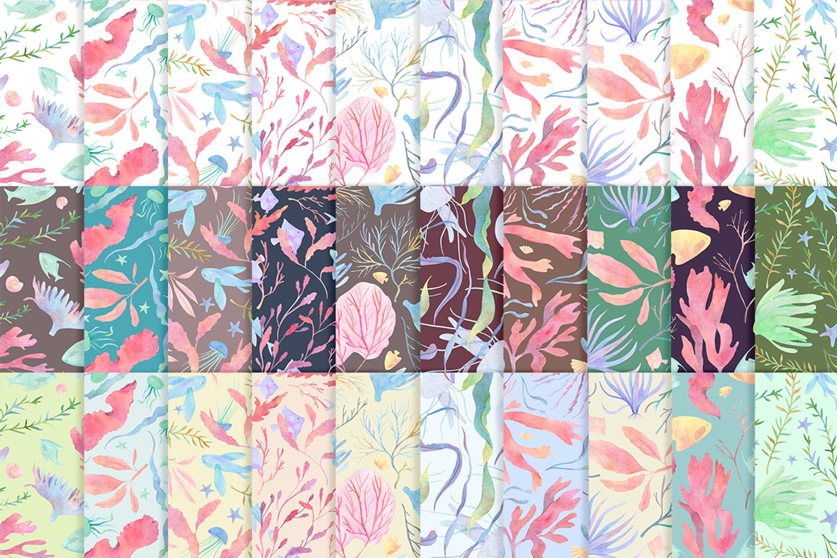 Underwater watercolor patterns, a Pattern Graphic by Piñata (Photo 3 of 8)