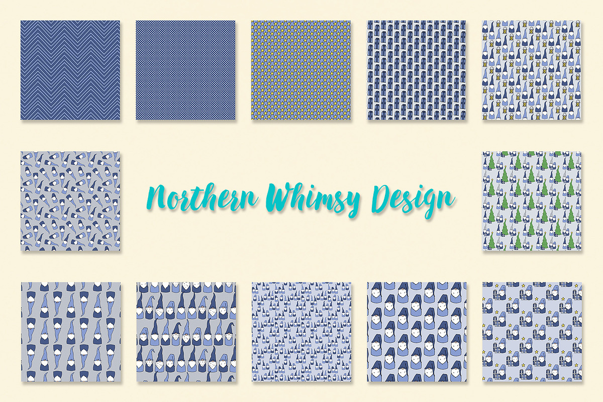 Christmas Gnome Patterns in Blue, a Pattern Graphic by Northern Whimsy Design (Photo 2 of 3)
