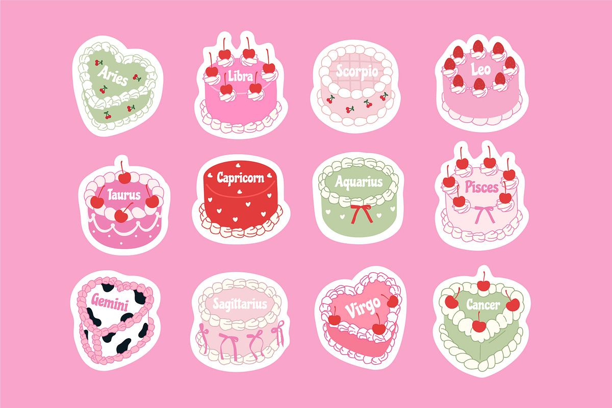 Zodiac cakes vector icons, a Decorative Illustration by yabluko_draws (Photo 4 of 5)