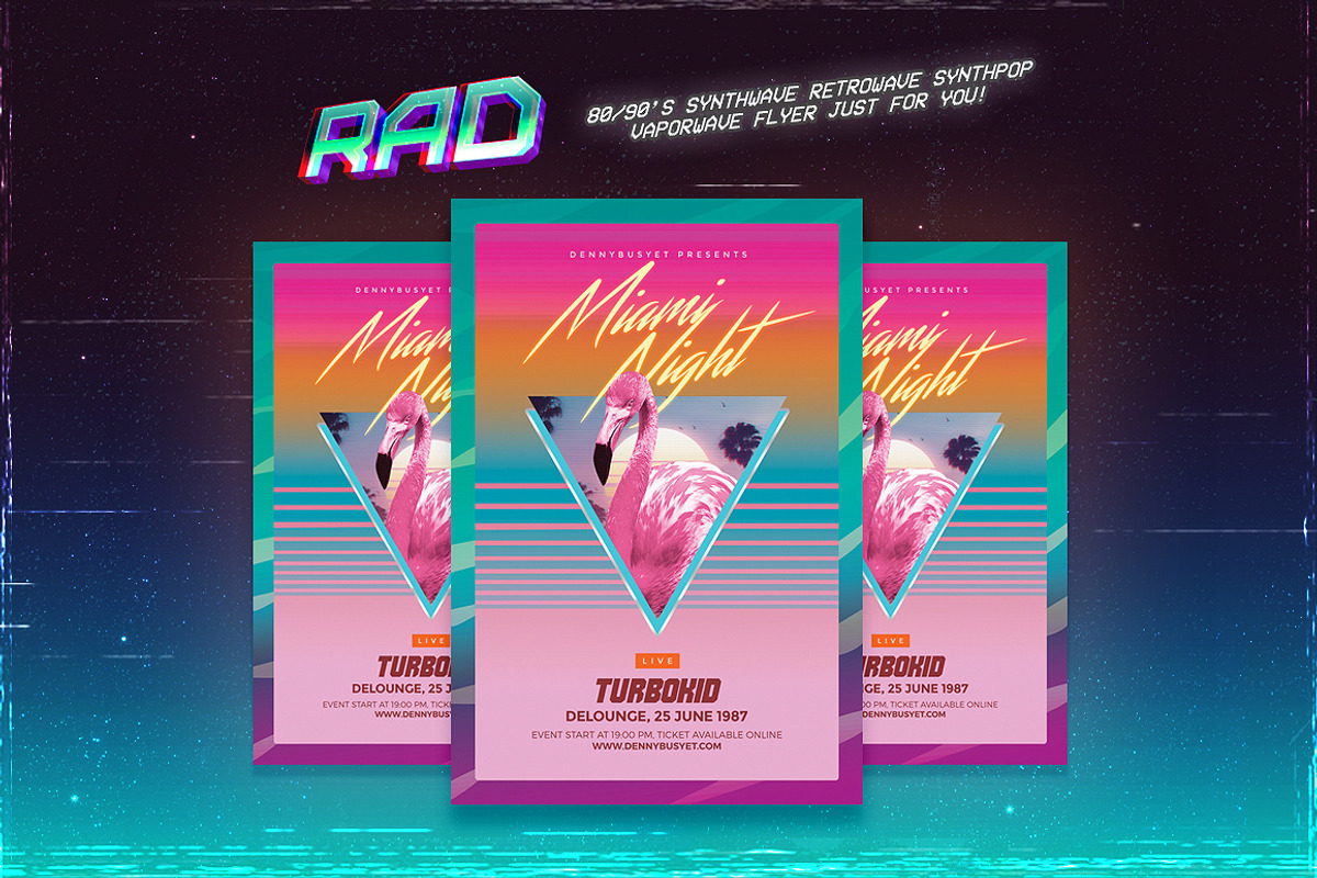 Miami Night 80's Synthwave Flyer, a Flyer Template by dennybusyet (Photo 2 of 3)