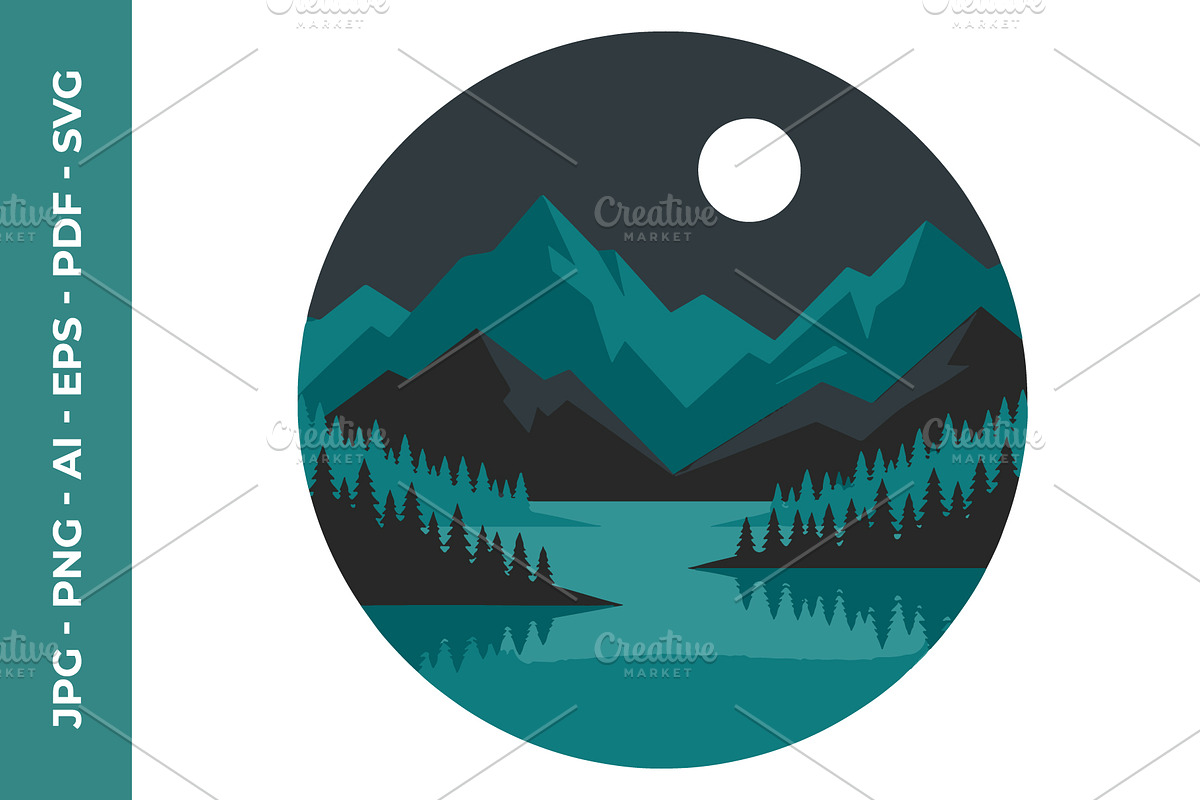 Serene Alpine Lake Illustration, a Decorative Illustration by nandinigraphics (Photo 1 of 3)