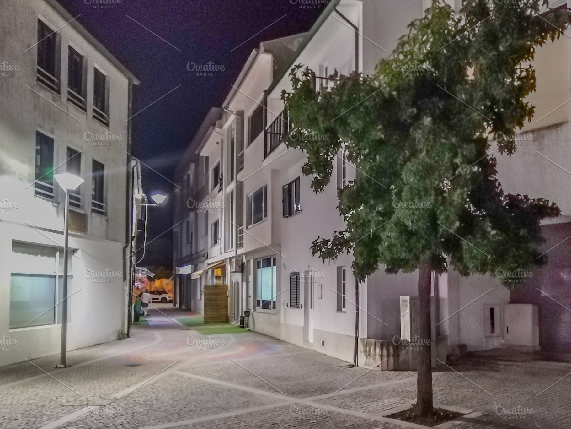 Quiet street at night in residential area, an Architecture Photo by DanFLCreativo