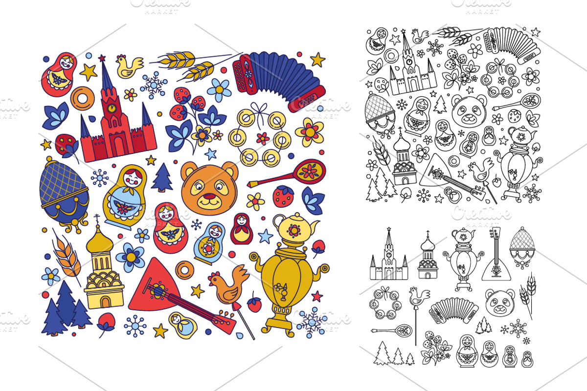 Russian folk thin line patterns, a Decorative Illustration by VasilkovS