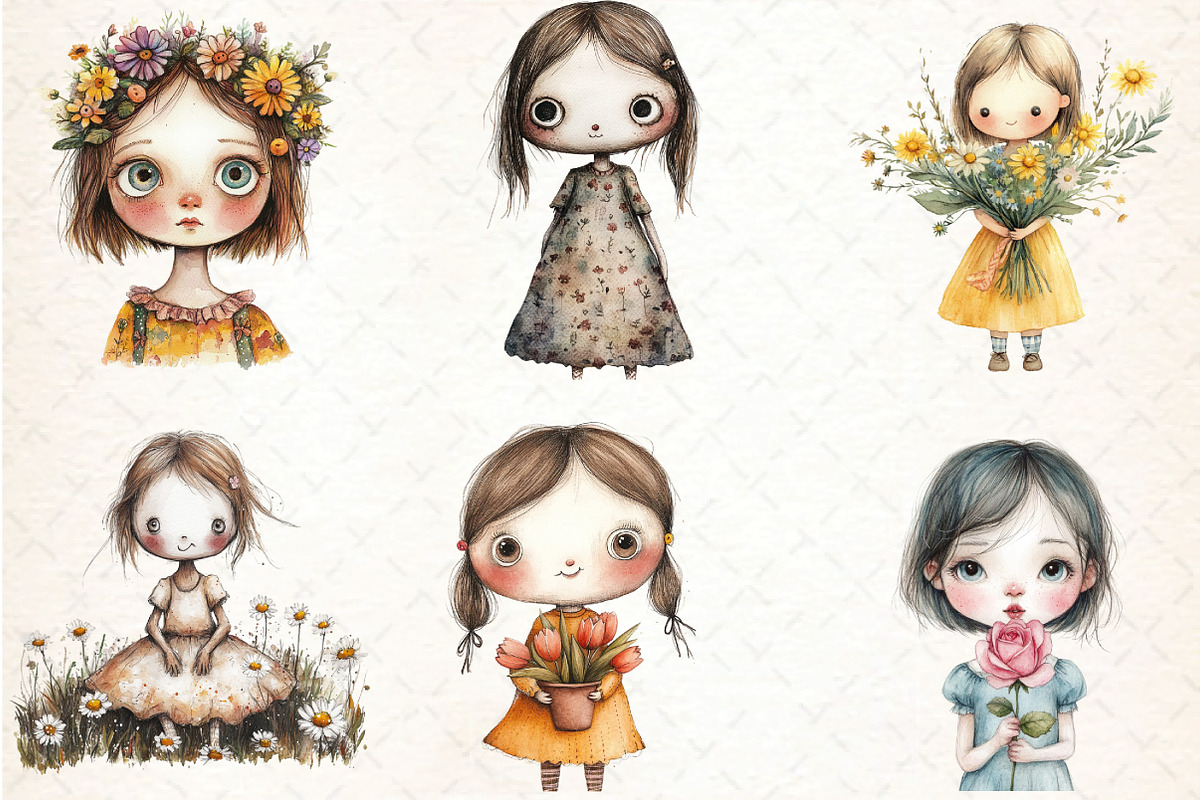 Flowers Girls Clipart Bundle, an Illustration by DreamCafeArt (Photo 5 of 8)