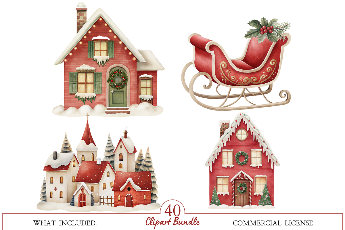 Classic Christmas Watercolor Clipart, an Illustration by MockupWizard (Photo 4 of 6)