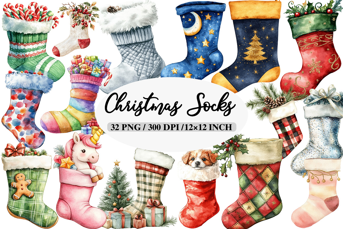 Christmas Socks Sublimation Clipart, an Illustration by Daily.Designs (Photo 1 of 5)