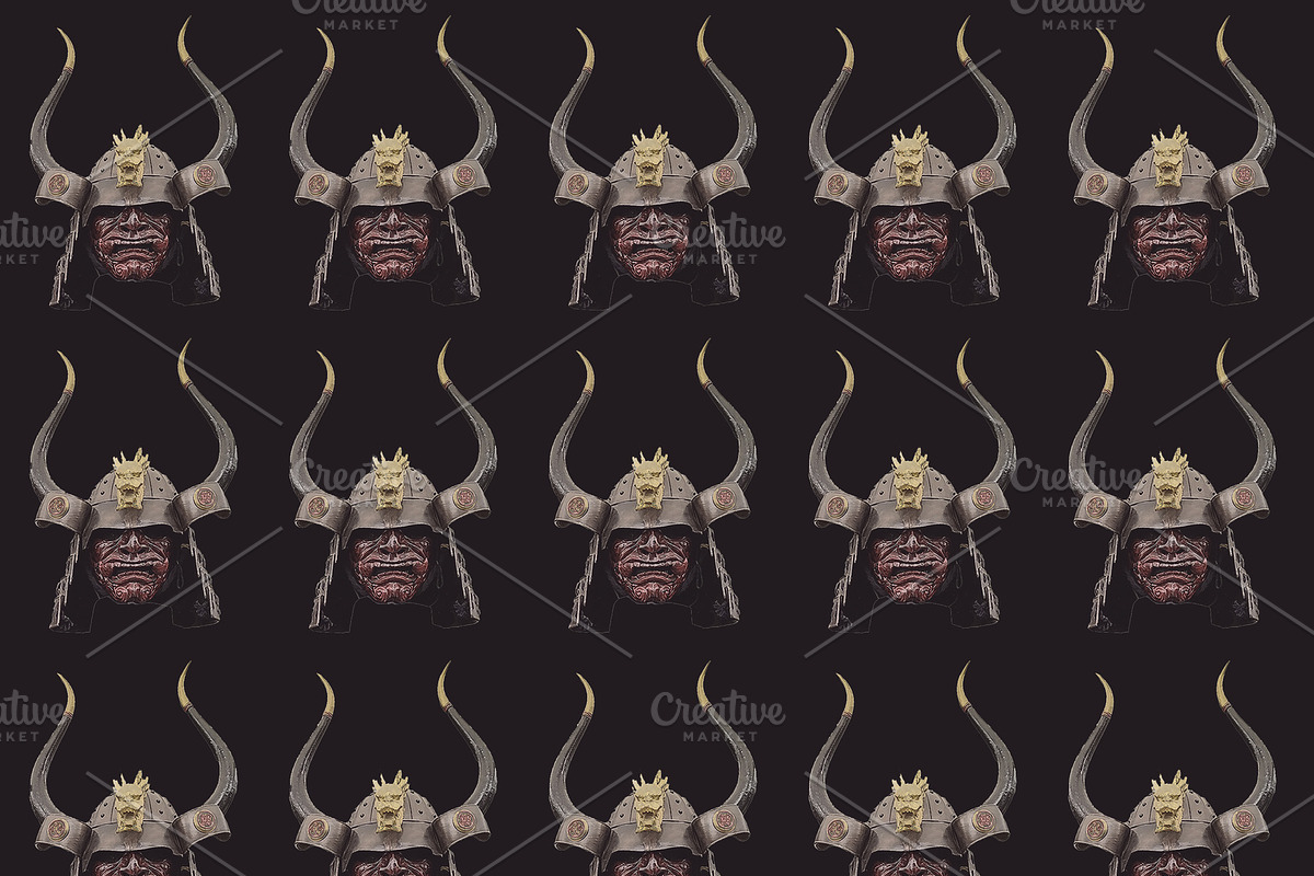 Japanese samurai mask motif seamless pattern, a Pattern Graphic by DanFLCreativo