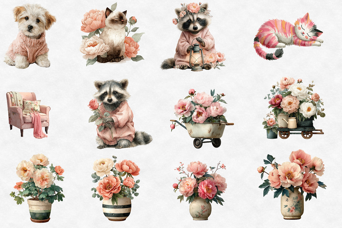 Spring Nursery Peonies Garden Clipar, an Illustration by Designworld (Photo 2 of 5)