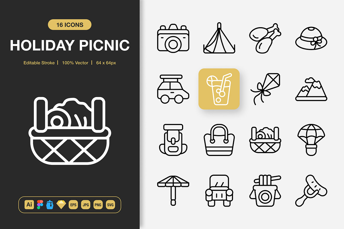 Holiday Picnic Icons, an Outline Icon by Spacepixel Creative