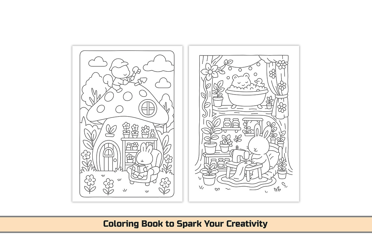 Cute Bunny Cottage Coloring Page, an Education Illustration by DesignDevisers (Photo 3 of 5)