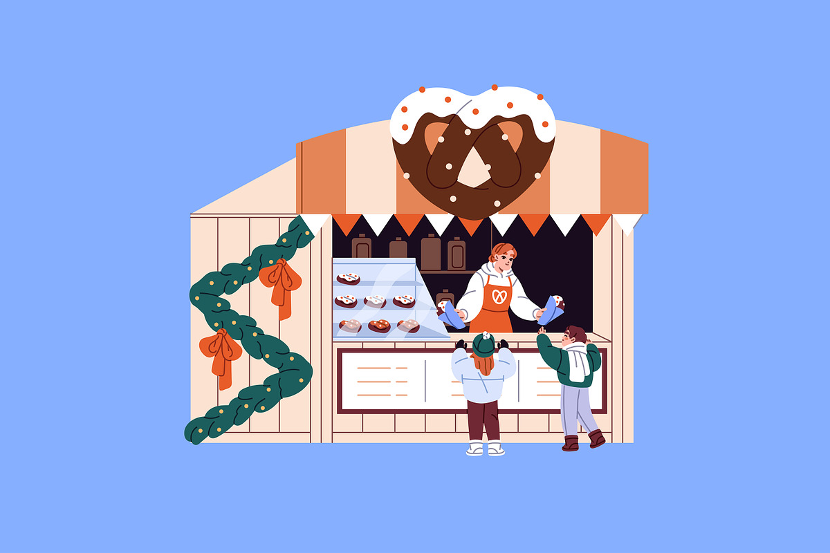 People at Christmas stalls set, a Seasonal Illustration by PaperTrident (Photo 8 of 10)