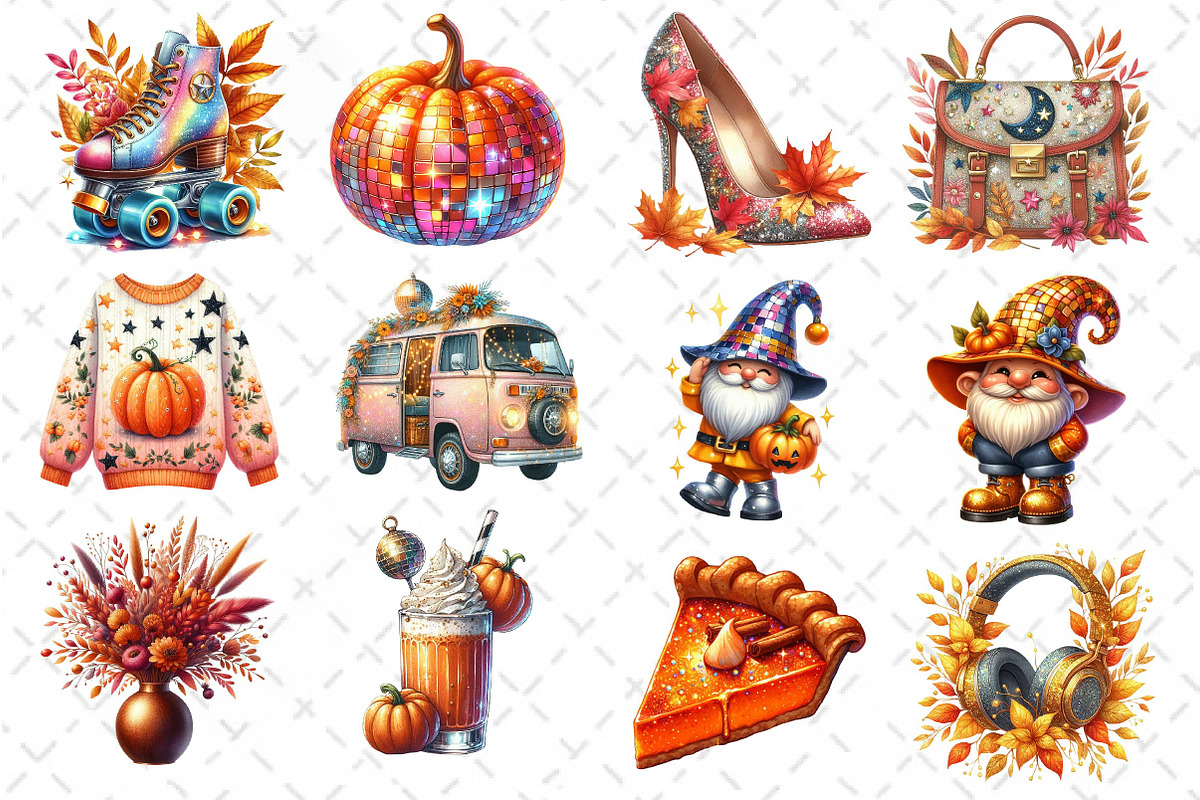 Watercolor Disco Autumn Clipart, an Illustration by Dream Creation (Photo 2 of 4)