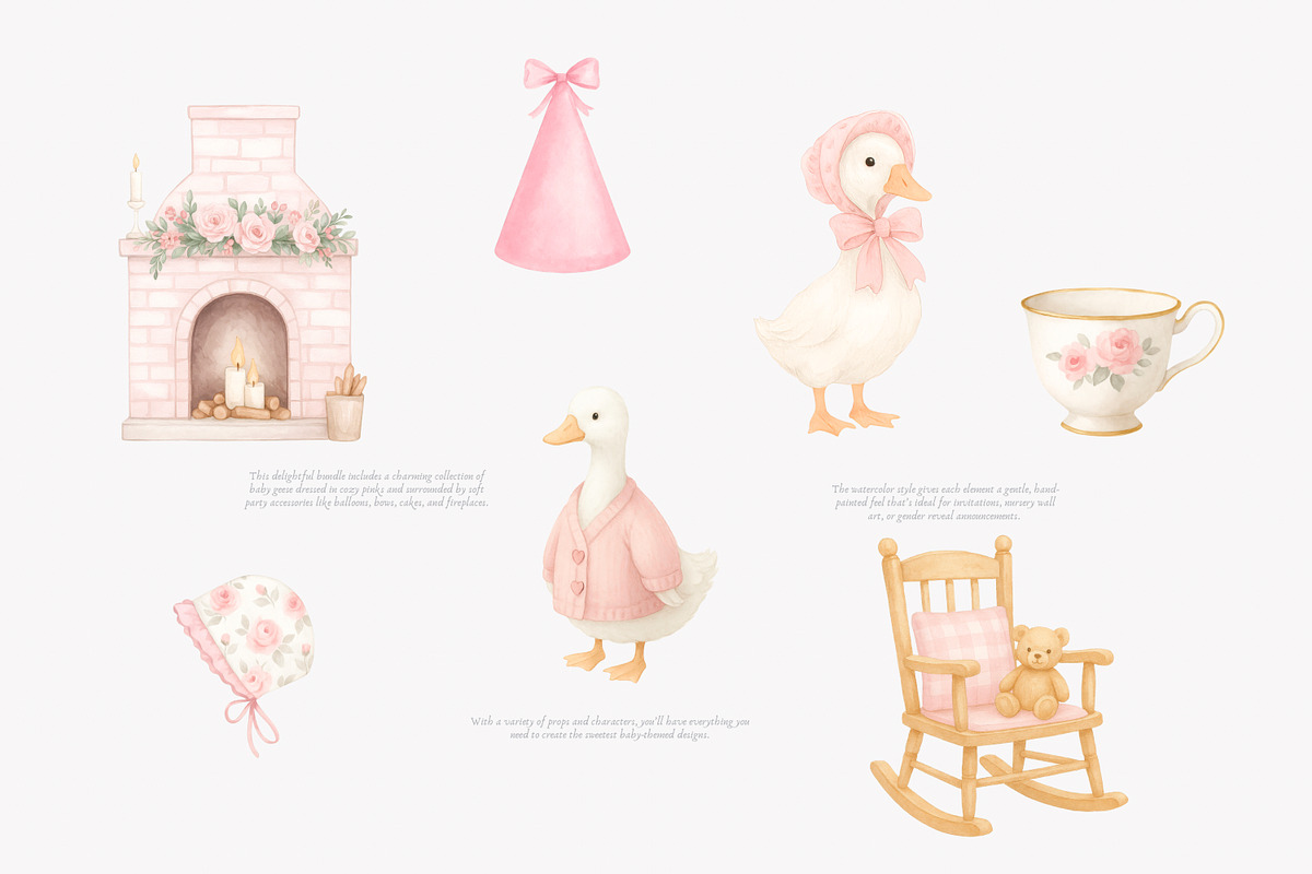 Watercolor Pink Goose Clipart, an Illustration by Pink Studio Art (Photo 3 of 8)
