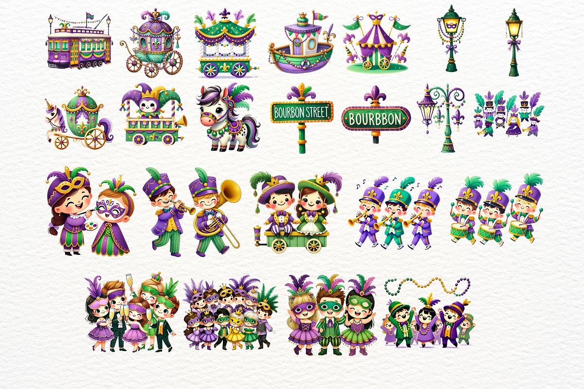 Mardi Gras Clipart PNG Bundle, a Seasonal Illustration by Nicolle's Colorful Art (Photo 4 of 6)