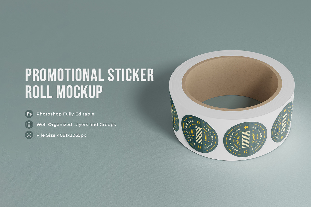 Promotional Sticker Roll Mockup, a Merchandise Mockup by Graphicboom (Photo 1 of 4)