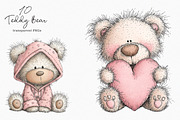Watercolor Teddy Bear Clipart, an Illustration by SinaCreation (Thumbnail 1 of 7)