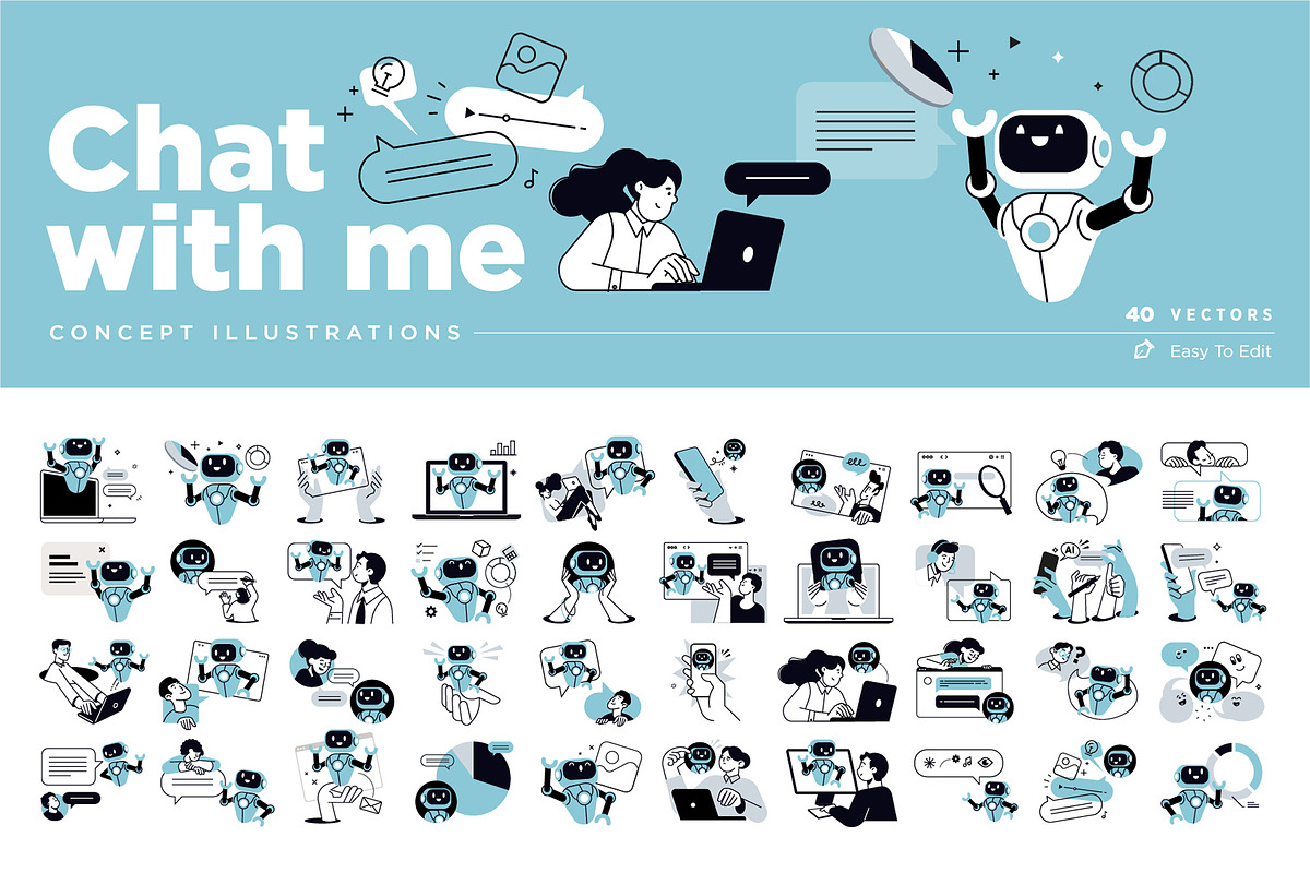 Chat with me vector illustrations, a Technology Illustration by PureSolution (Photo 1 of 6)