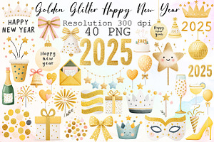 Golden Glitter Happy New Year Clipar, an Illustration by Sublimation Artist