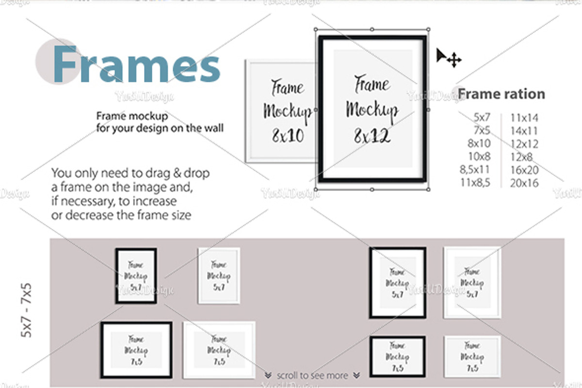 Wall & Frames Mockup - Bundle Vol 4, a Print Template by Yuri-U (Photo 5 of 32)