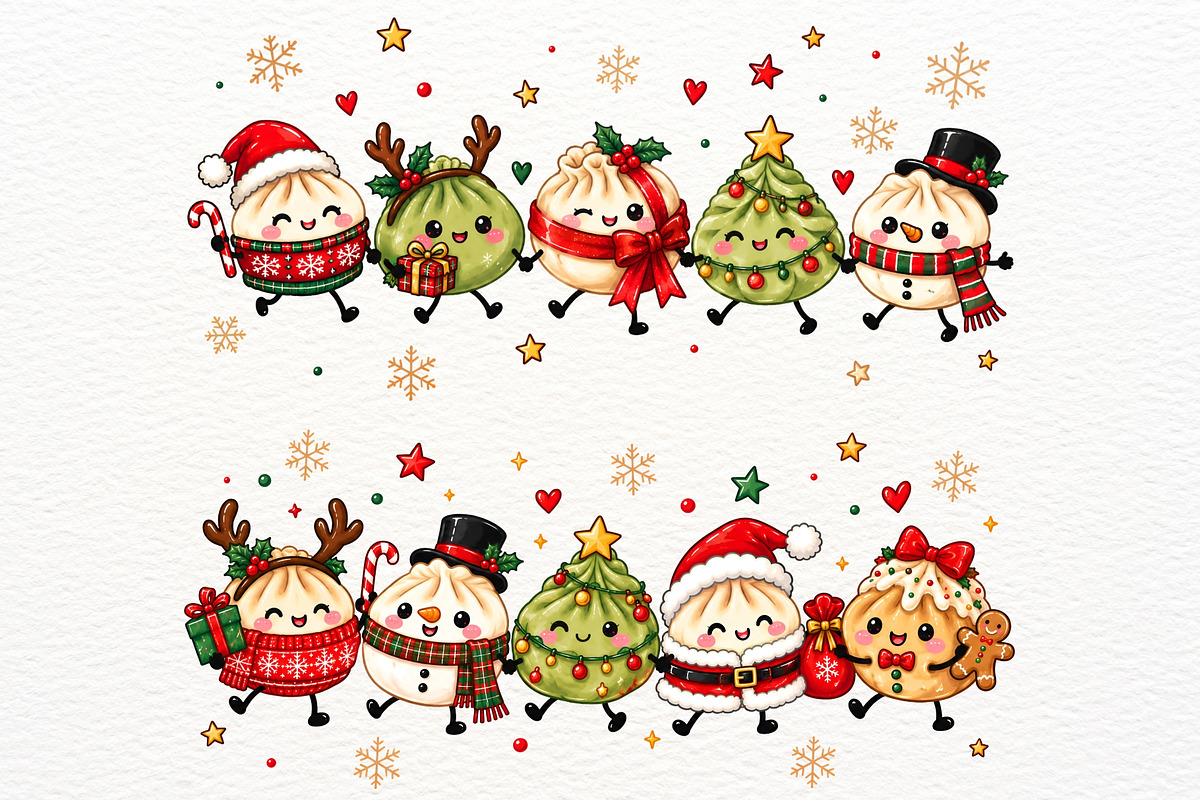 Christmas Dumpling Clipart Kawaii, a Seasonal Illustration by SugarCloudStudioArt (Photo 3 of 4)