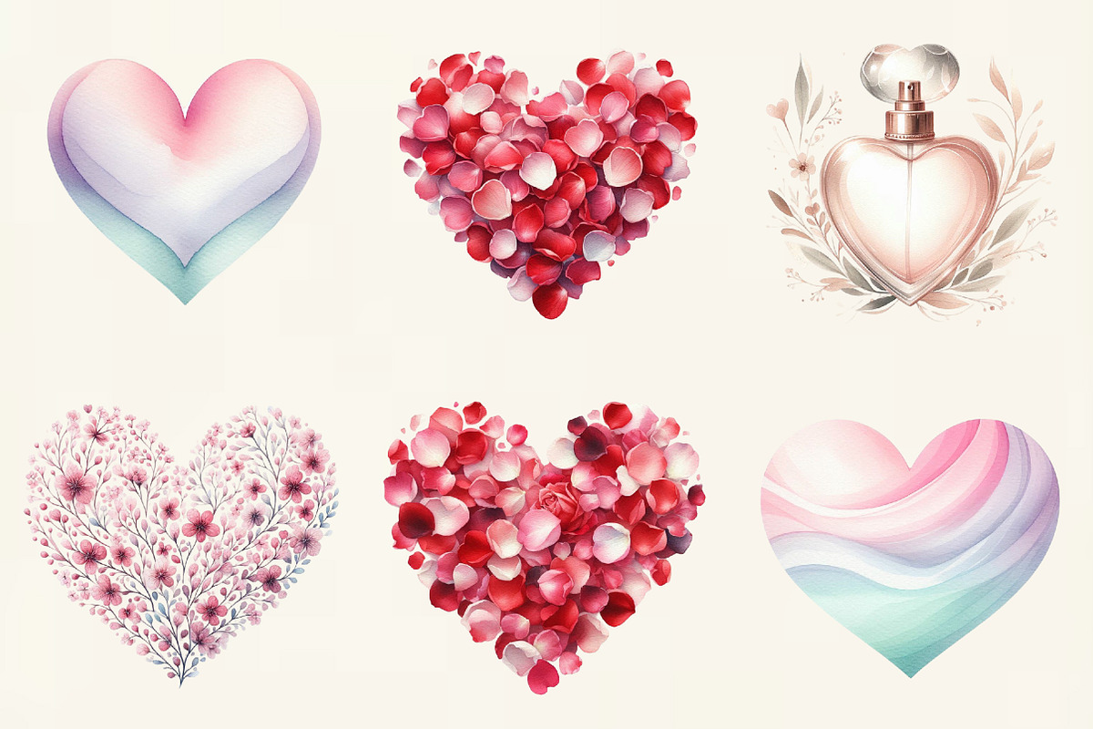 Watercolor Valentine Heart Clipart, an Illustration by DreamCafeArt (Photo 6 of 6)