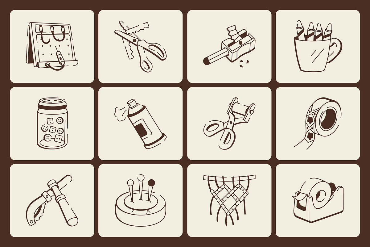 Crafting and DIY Doodle Icon set, an Outline Icon by Vectors Market (Photo 5 of 8)
