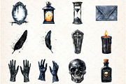 Halloween Black&White Digital Clipar, an Illustration by Libby Wishes (Thumbnail 2 of 6)