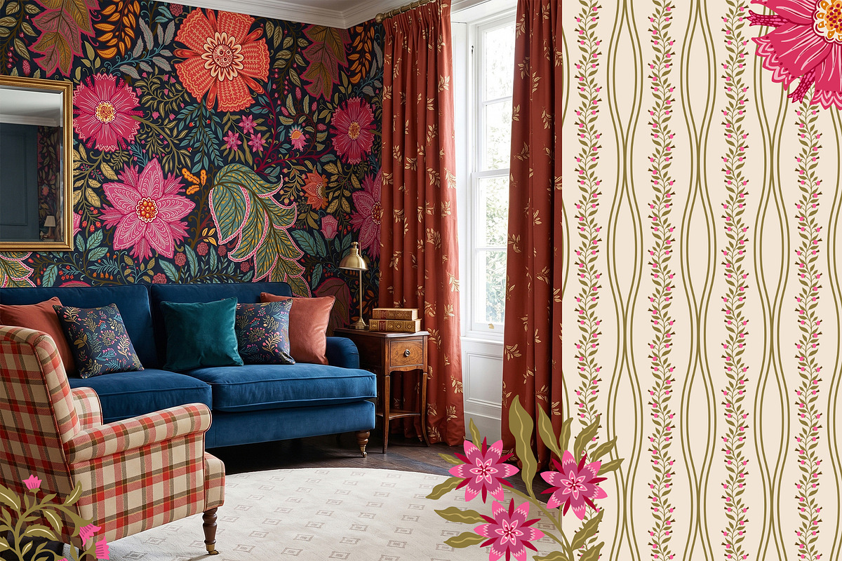 Jacobean Floral & Tartan Patterns, a Pattern Graphic by Sonulkaster (Photo 5 of 10)