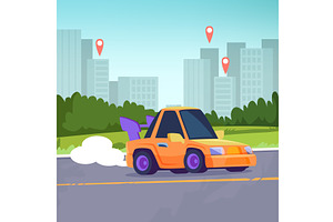 Cartoon car. yellow automobile in, a Transportation Illustration by Onyx