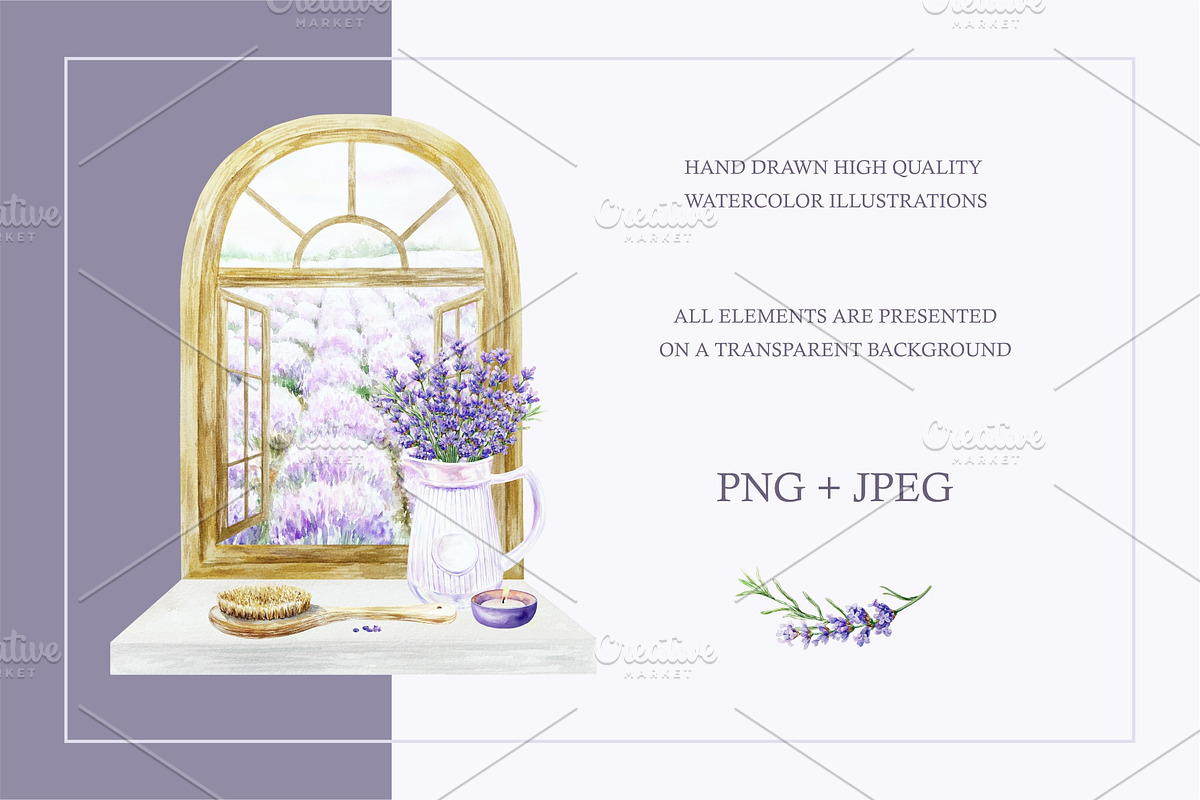 Lavender. Watercolor clip art., a Decorative Illustration by Farida Bik (Photo 9 of 14)