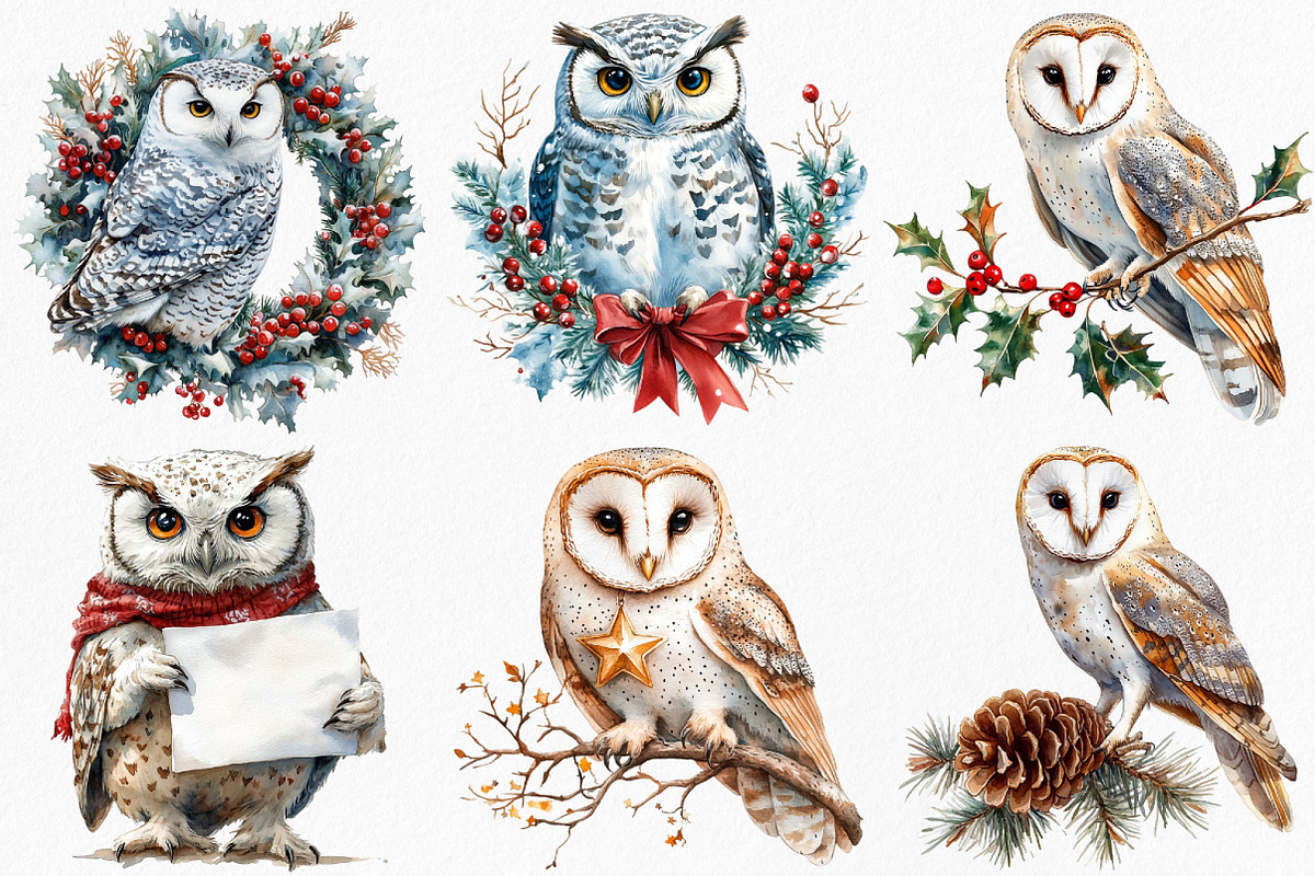 Christmas Barn Owl Clipart, an Illustration by Canvas Craft (Photo 4 of 8)
