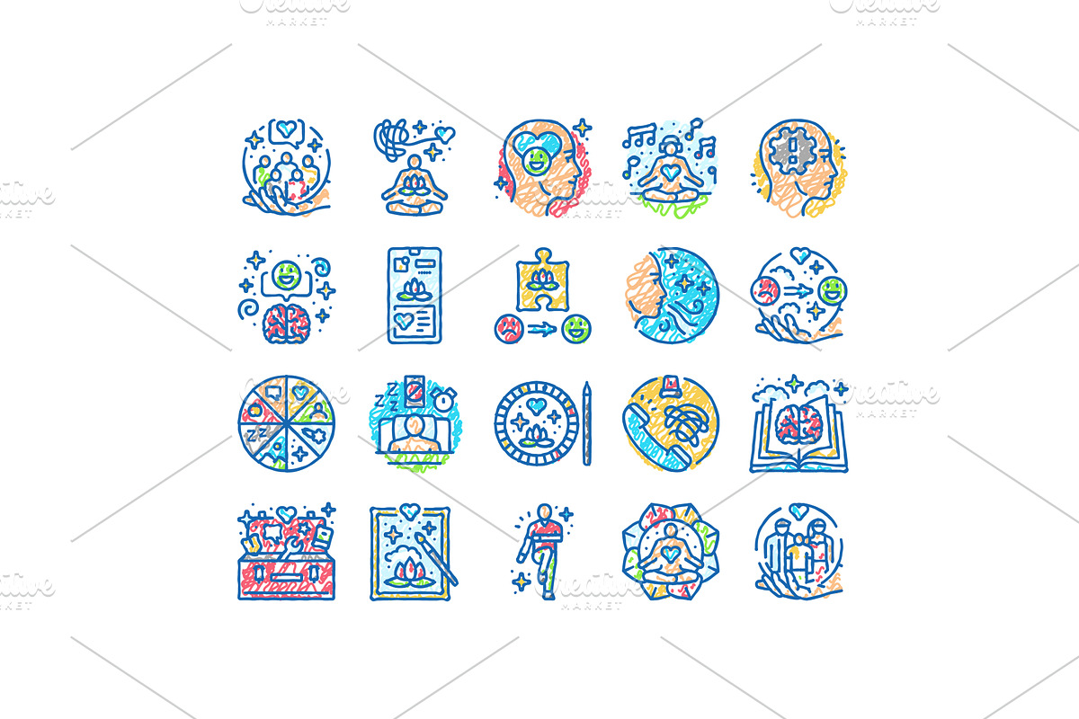 mental health people care mind icons, an Object Illustration by pikepicture