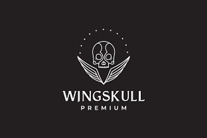 Skull With Wings Line Logo Design