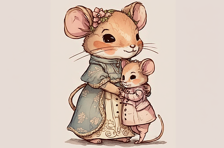 Cute Mother and Baby Mouse