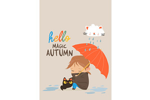 Little Girl Protecting a Stray Cat, an Animal Illustration by Maria Starus