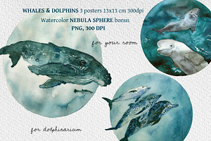 Watercolor Dolphins & Whales poster