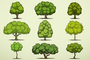 Cartoon deciduous trees