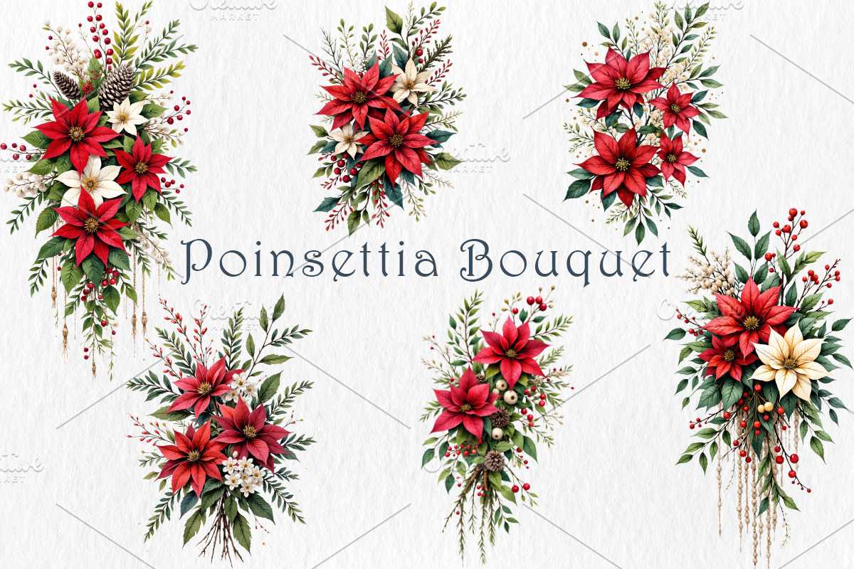 Poinsettia Clipart Bundle, a Seasonal Illustration by GalaDesign03 (Photo 6 of 9)