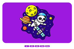 Cute Panda Astronaut Floating Space