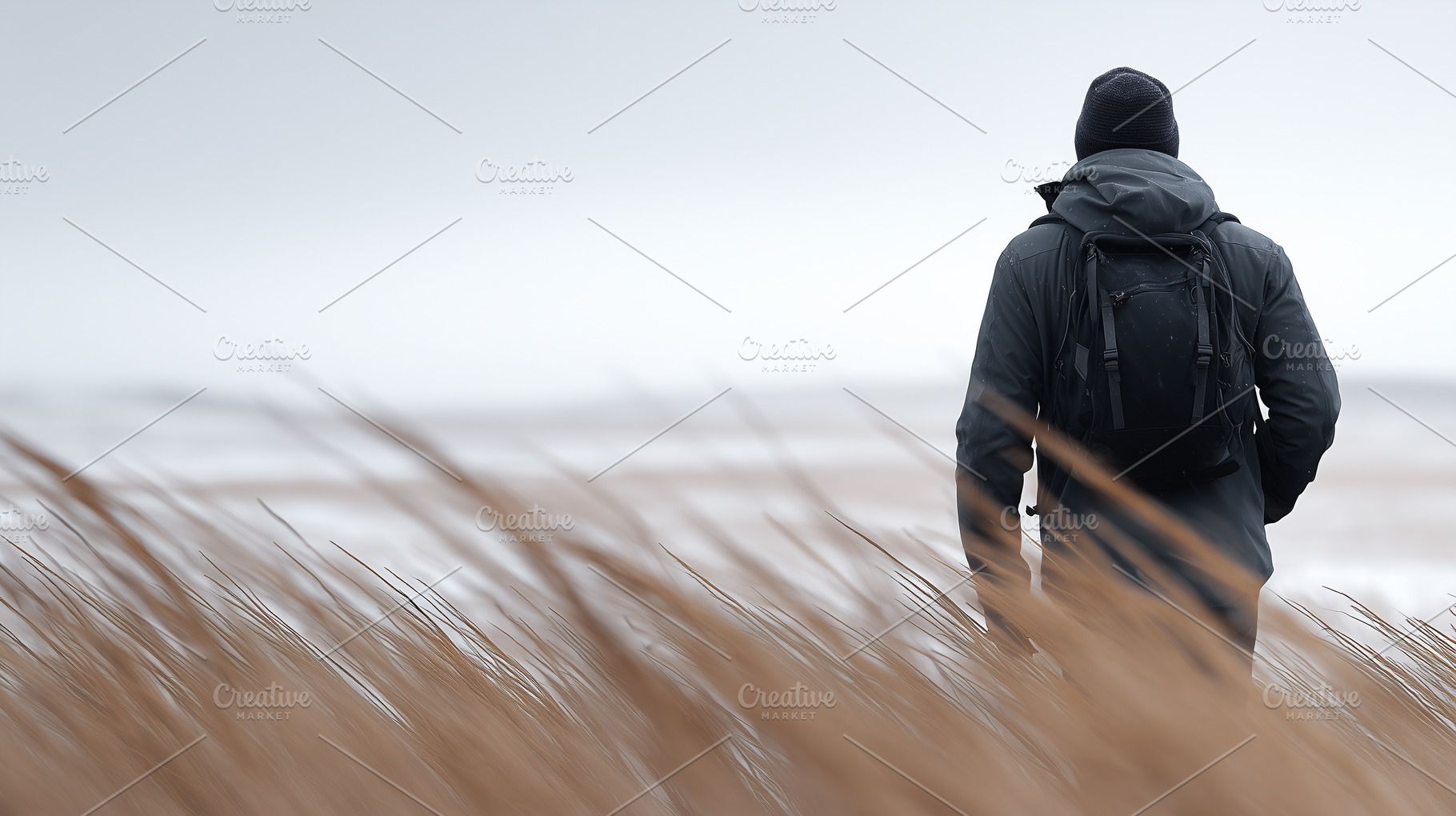 Man in dark jacket and backpack walk, a Person Photo by MistyDay