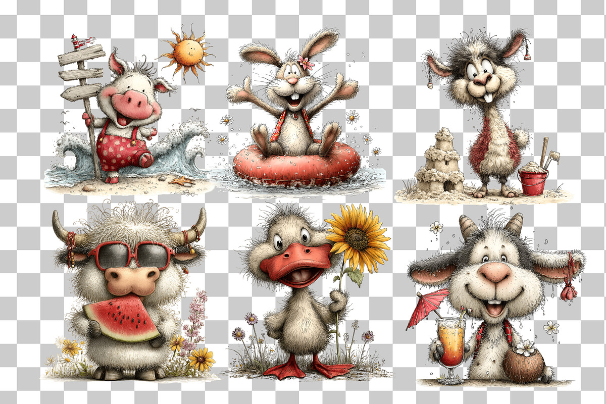 Beach Animals Watercolor Clipart Set, an Animal Illustration by Nicolle's Colorful Art (Photo 5 of 10)
